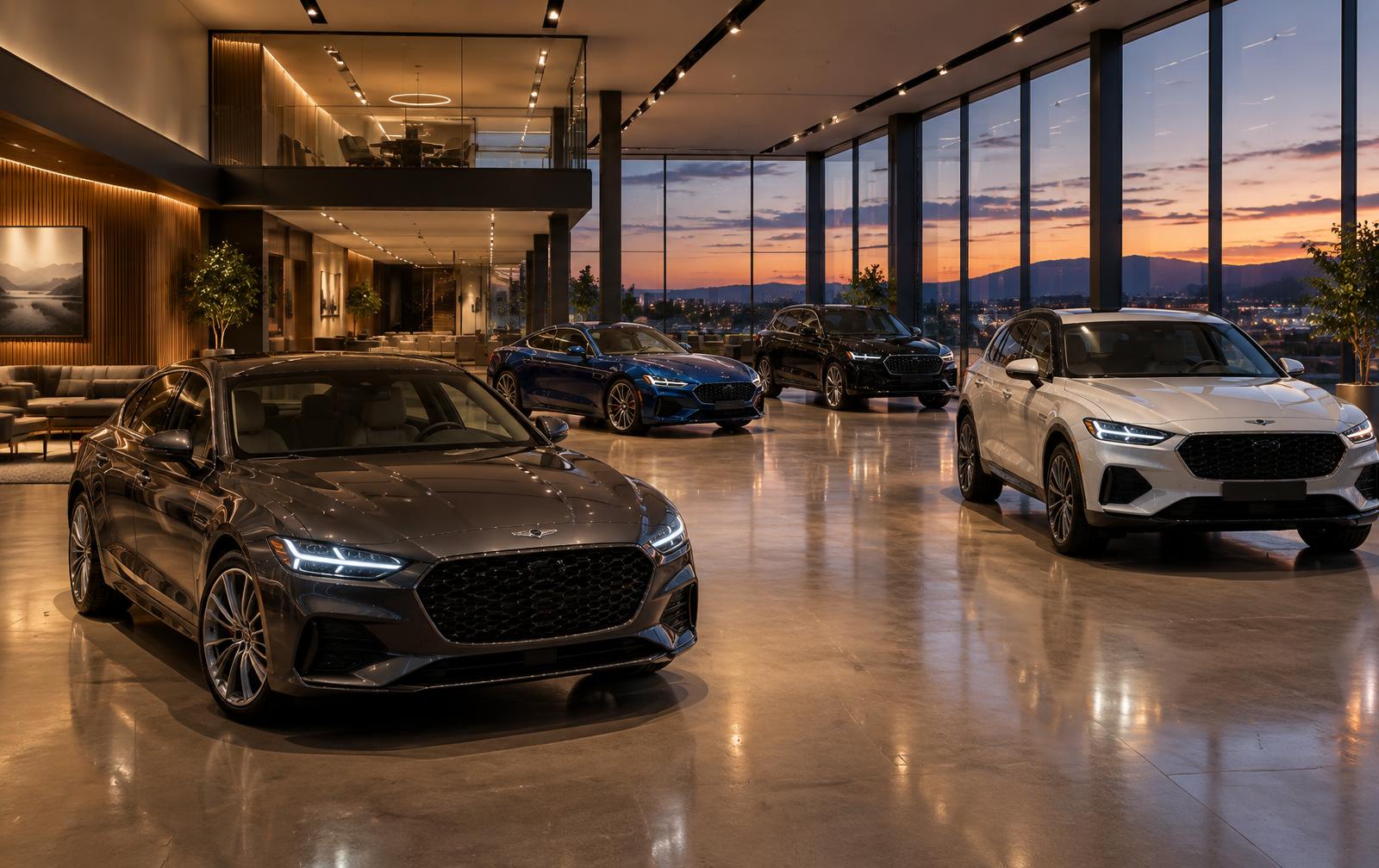 Modern dealership showroom interior with vehicles on display